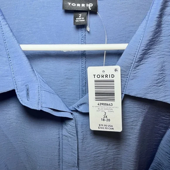 torrid Dusty Blue Long Sleeve Shirt Dress with Tie Waist - Picture 2 of 4